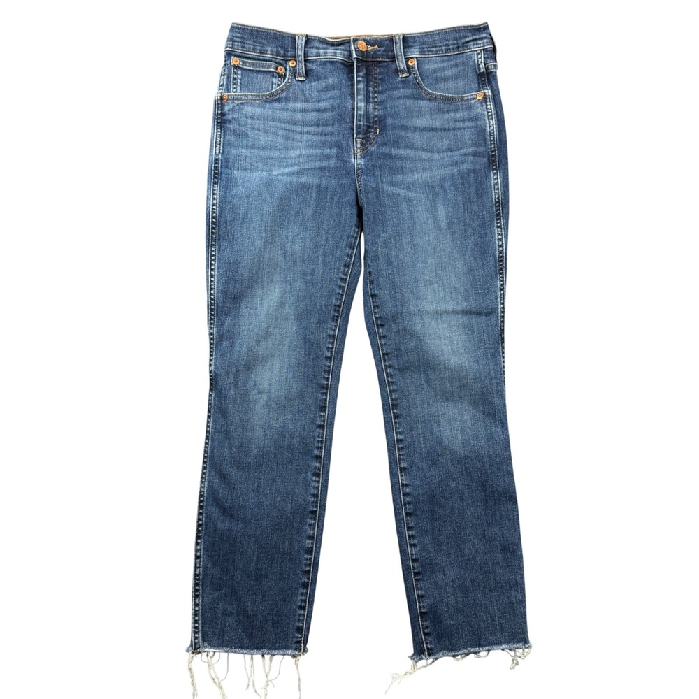 J Crew Vintage Slim Straight Jeans Medium Wash Raw Hem 27P Petite High Rise